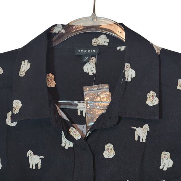 Torrid Lizzie Dog Button Up Black Shirt Long Sleeve Casual Workwear Size 00/10 - Picture 4 of 15